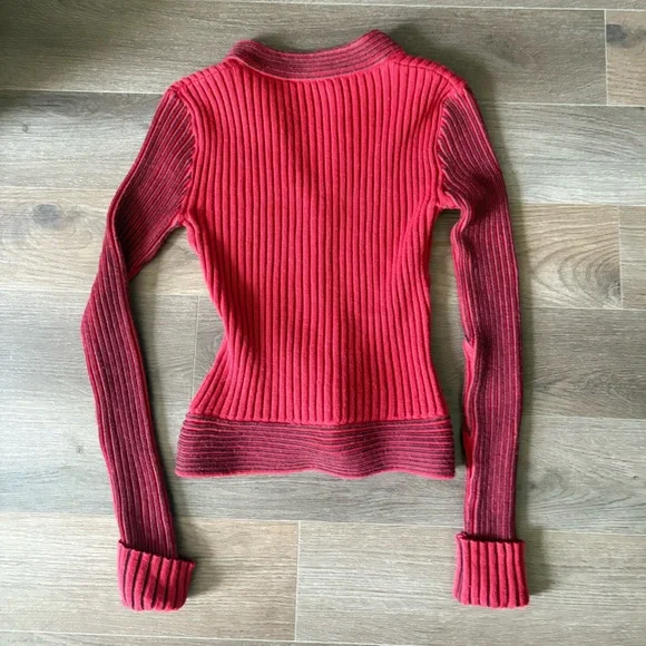 Ribbed Button-Front Red Cardigan Sweater - Picture 4 of 4